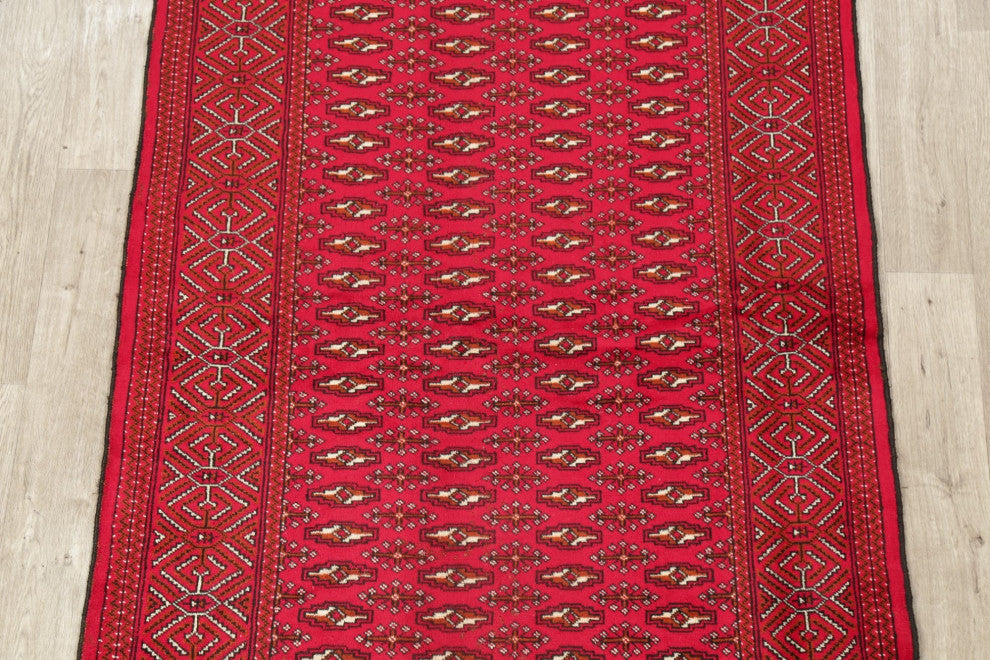 Consigned, Traditional Pakistani Hand-Knotted Vintage-Style Area Rug, Red, 4x6