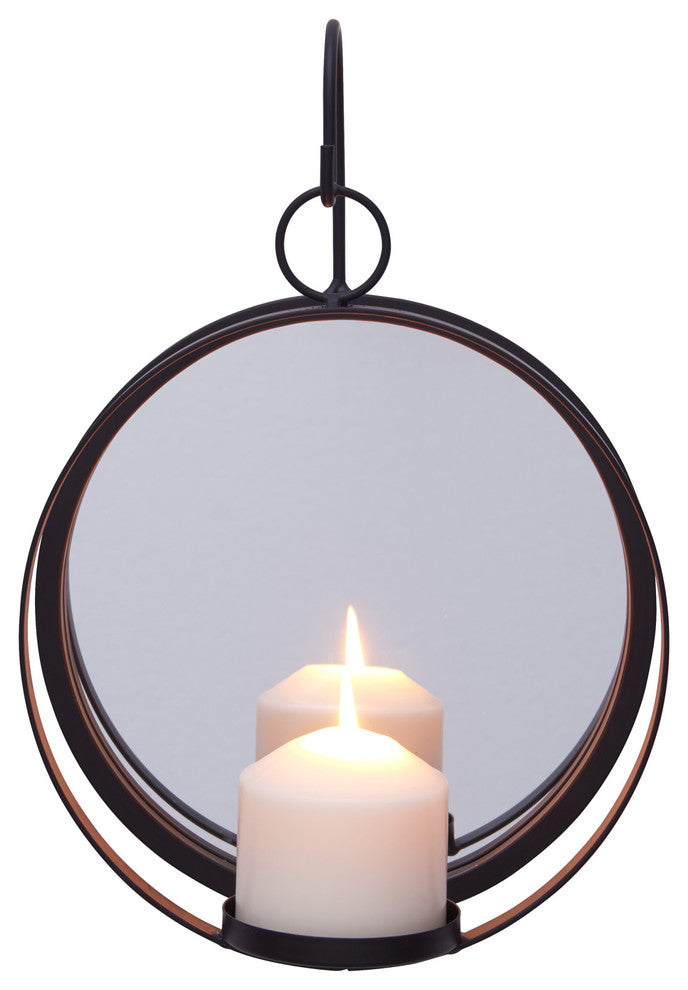 Round Iron Pillar Candle Sconce With Mirror