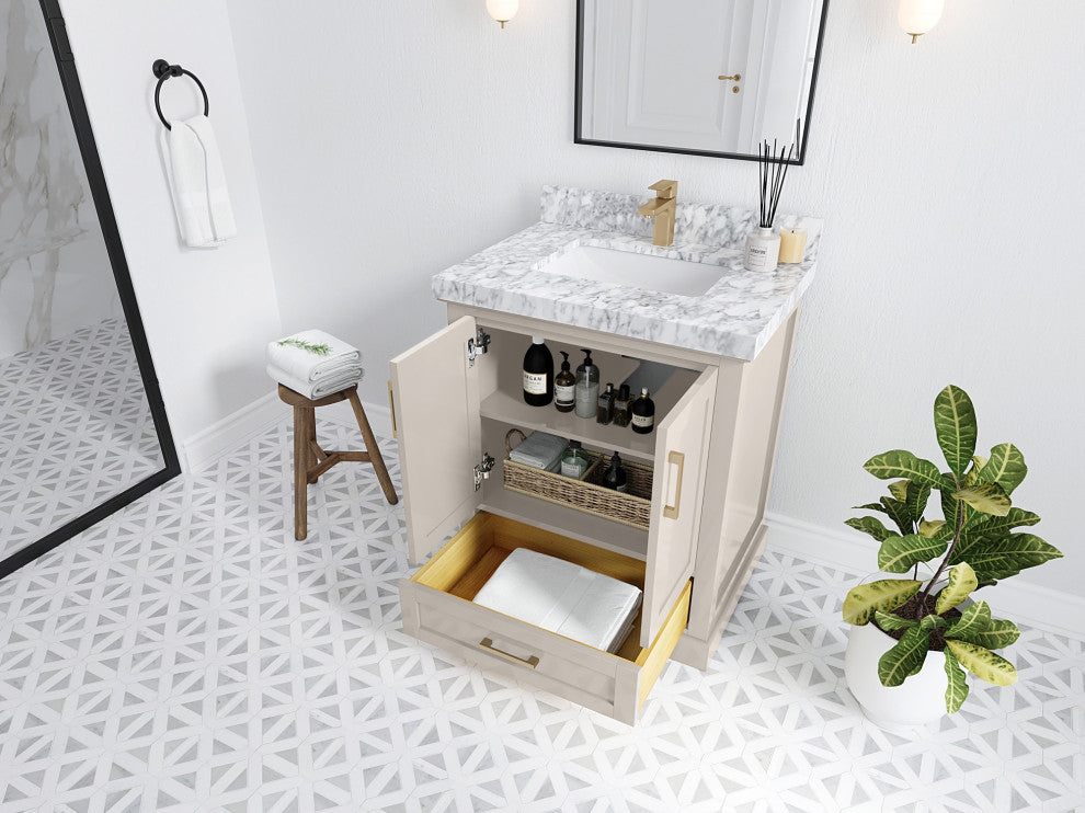 Boston 30" Single Sink Bath Vanity in Fine Grain 1.5" Calacatta Laza