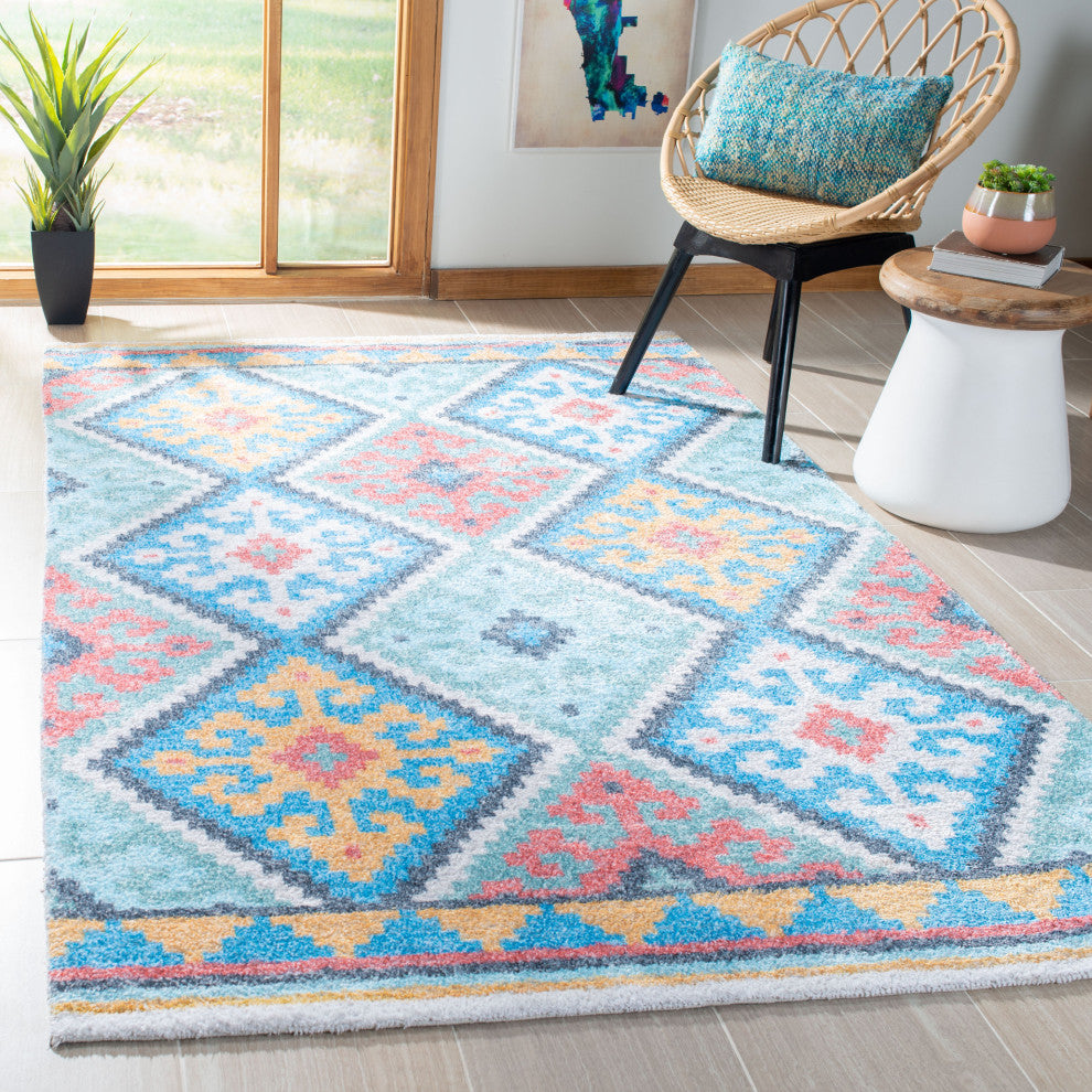 Safavieh Saffron Sfn560M Southwestern Rug, Blue and Aqua, 5'0"x8'0"