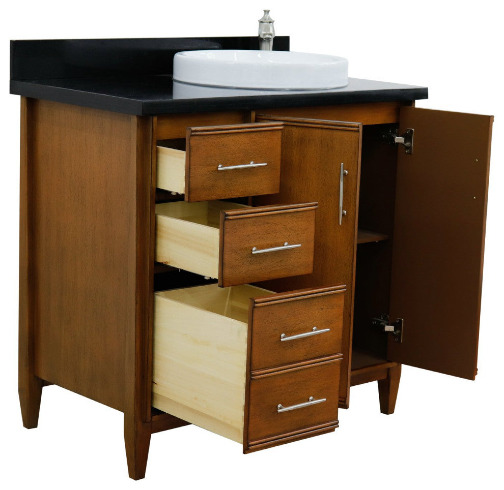 37" Single Vanity, Walnut Finish With Black Galaxy