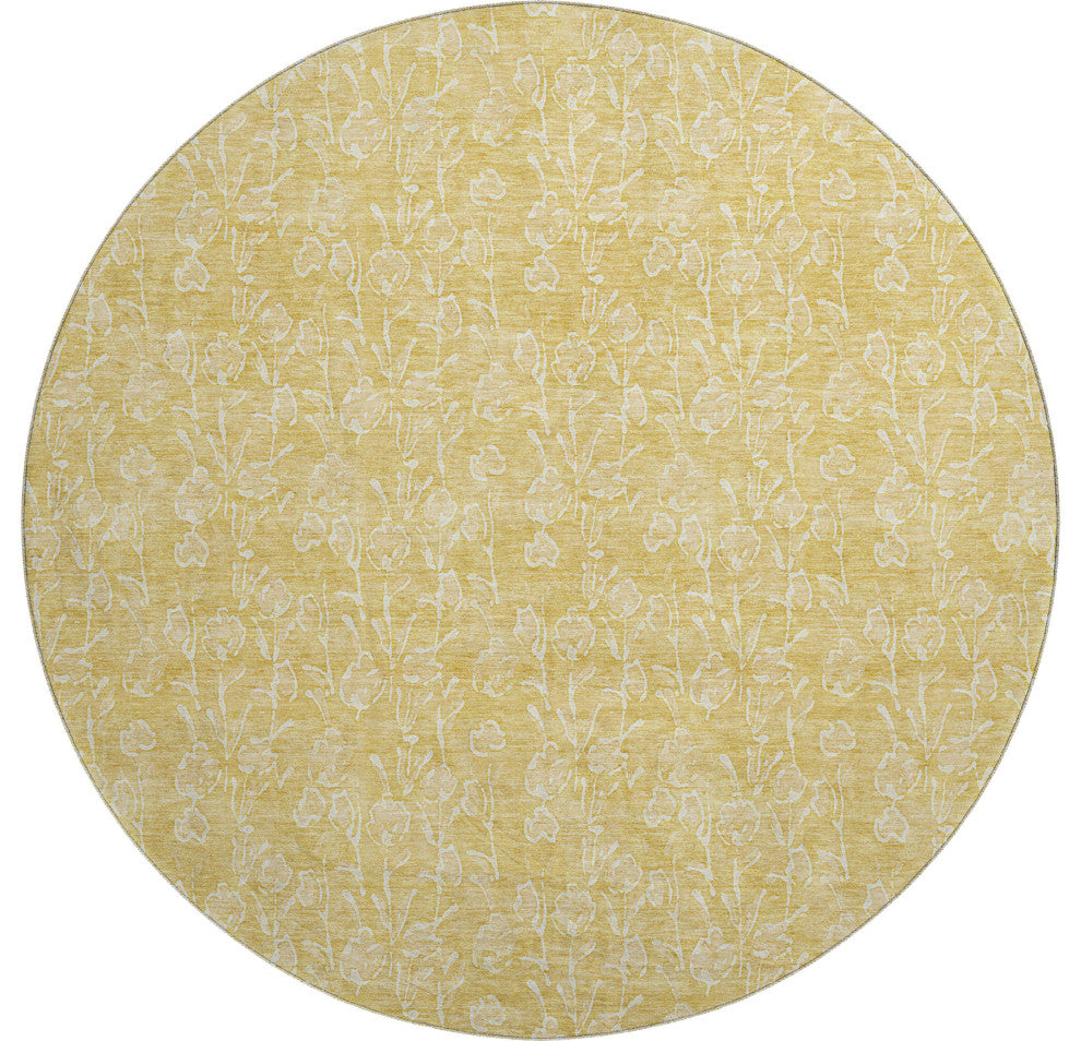 Premium Machine Washable Mayfield AMF691 Gold 8' x 8' Round Rug