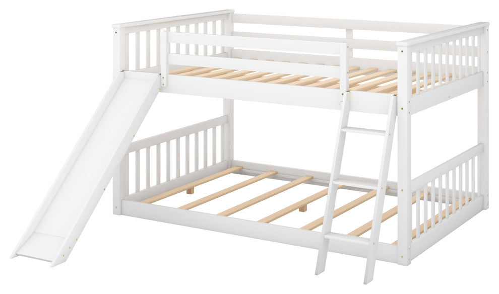 Gewnee Wood Full Over Full Bunk Bed with Slide and Ladder in White