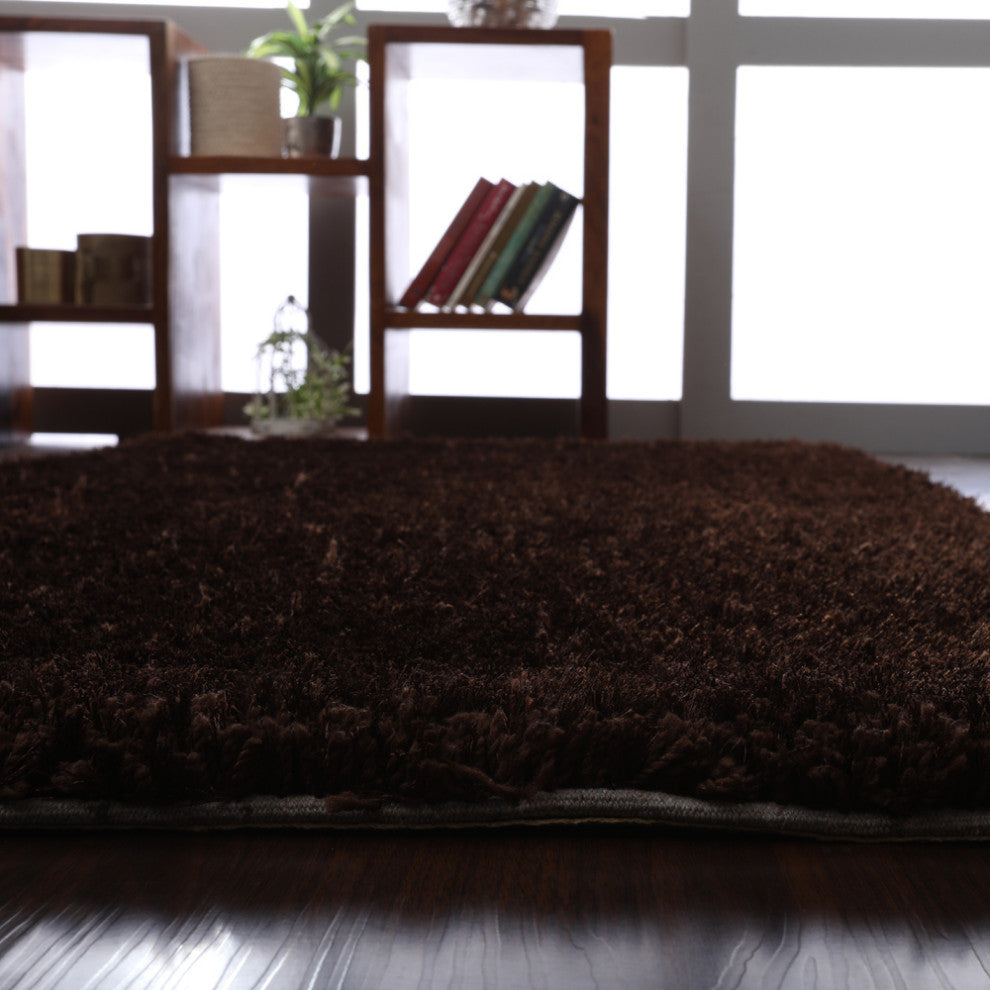 Shag Polyester Rug HAND TUFTED SHAG POLYESTER ECO-FRIENDLY AREA RUGS - Brown Color, Solid