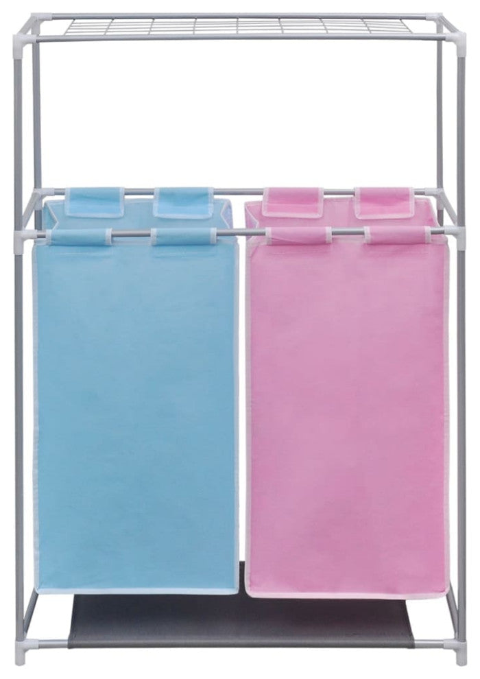 vidaXL 2x 2-Section Laundry Sorter Hampers with a Top Shelf for Drying Basket