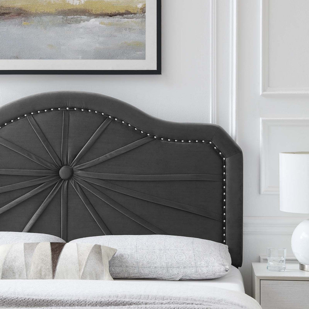 Headboard, Twin Size, Velvet, Dark Gray, Modern Contemporary, Bedroom