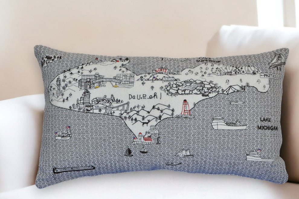 25" White Minneapolis Daylight Skyline Lumbar Decorative Pillow