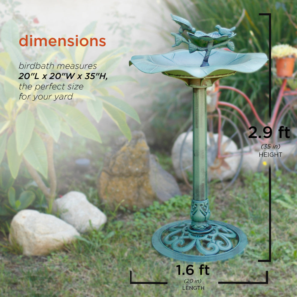 33" Tall Outdoor Lotus Birdbath Yard Statue, Green