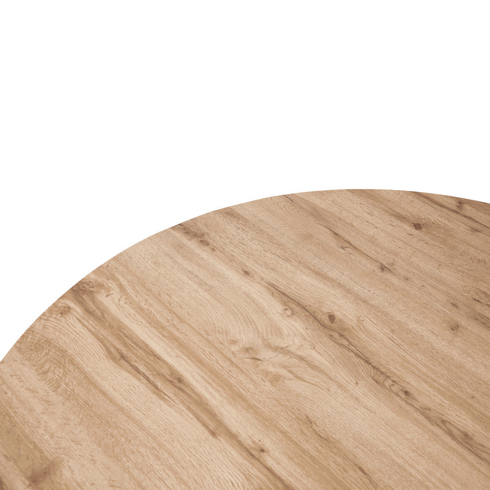 Ravenna 47" Round Dining Table MDF Tabletop in Geometric Metal Base, Maple