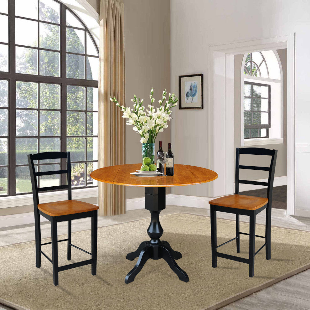 42" Round Pedestal Gathering Height Table with 2 Counter Height Stools