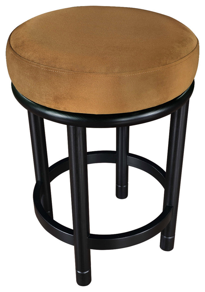 Monette Upholstered Bar and Counter Stool, Saddle, Velvet, Black Finish