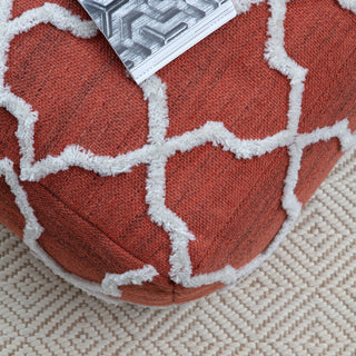 Crimson Dreams 22" x 22" x 16" Red and Ivory Pouf