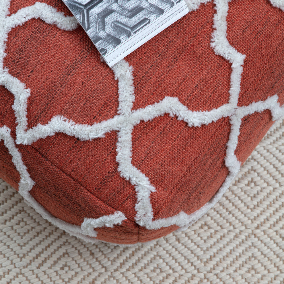 Crimson Dreams 22" x 22" x 16" Red and Ivory Pouf