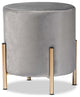Thurman Gray Velvet Fabric Upholstered and Gold Finished Metal Ottoman