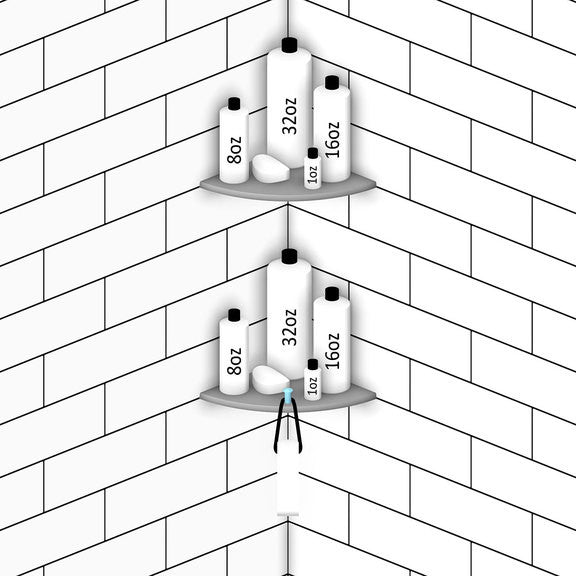 TileWare Boundless 9 inch Corner Shelf Bone Shower Bathroom, Polished Chrome Hook