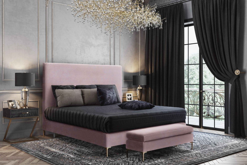 TOV Furniture Delilah Blush Textured Velvet Bed in Queen