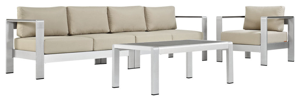 Shore 4 Piece Outdoor Patio Aluminum Sectional Sofa Set EEI-2563-SLV-BEI
