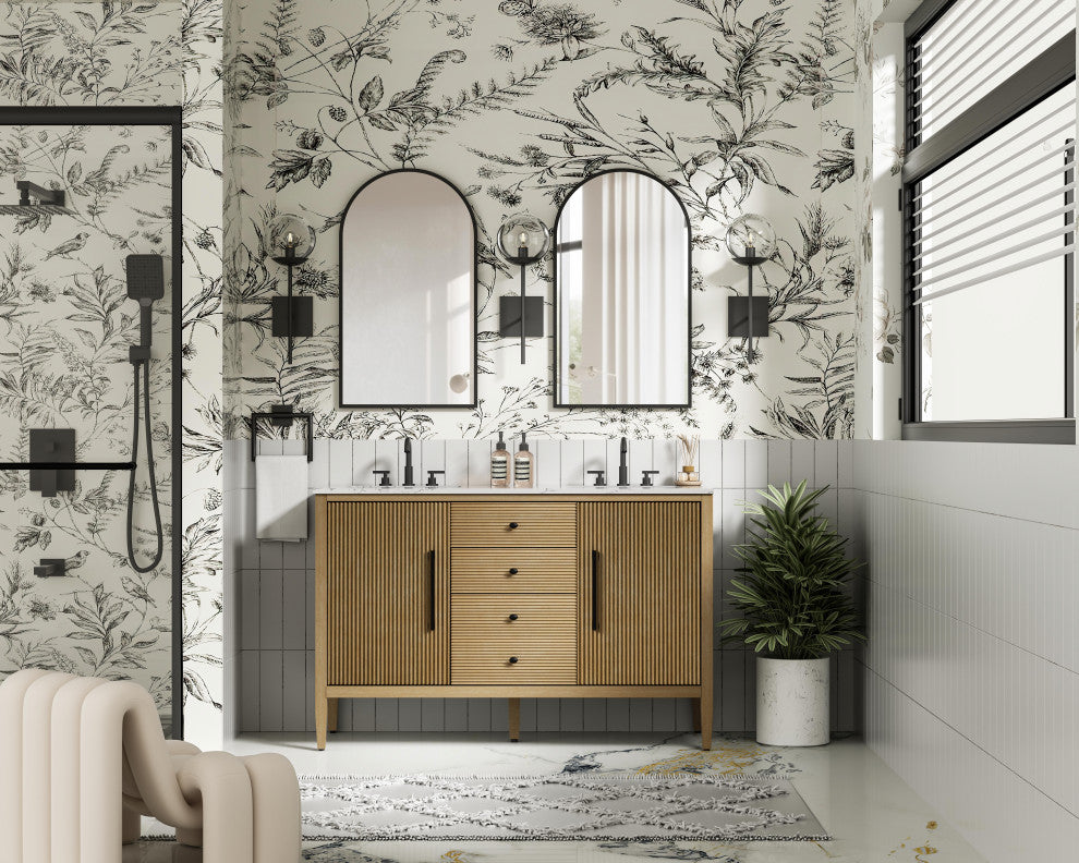 Home Living 54" Double Bathroom Vanity, Linen Oak