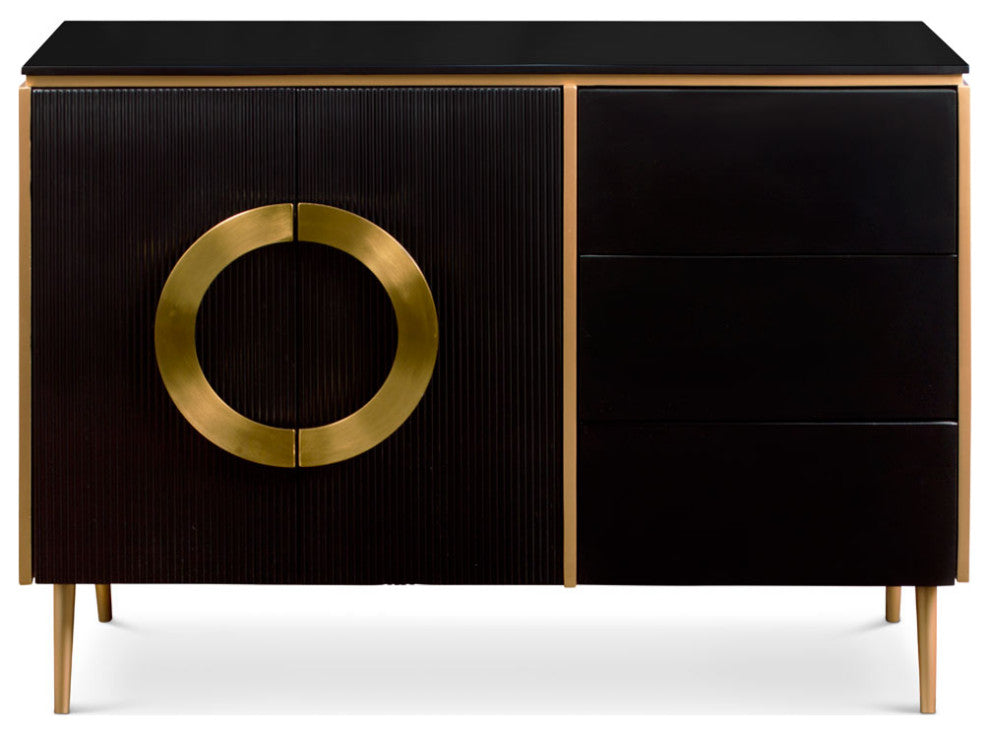 Black and Gold Zen Modern Asian Yuan Sideboard Cabinet