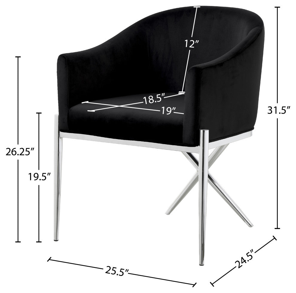 Xavier Velvet Dining Chair, Black, Chrome Legs