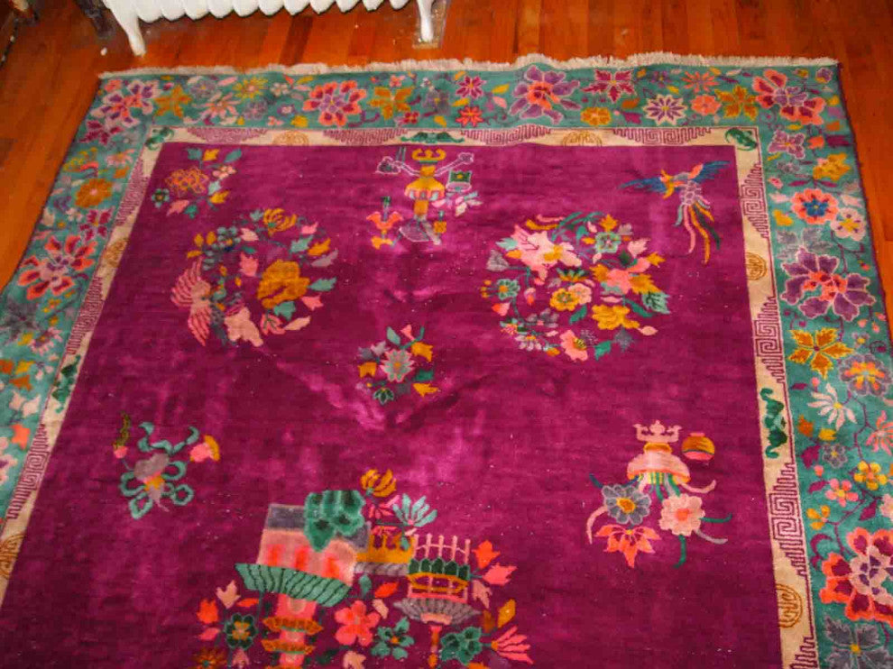 Handmade Antique Art Deco Chinese Rug, 5.10'x8.5', 182cmx259cm 1920s