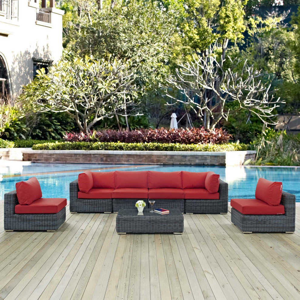 Canvas Red Summon 7 Piece Outdoor Patio Sunbrella Sectional Set