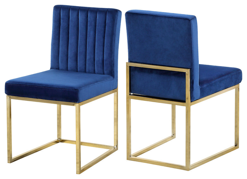 Giselle Velvet Dining Chairs, Set of 2, Navy, Gold Base
