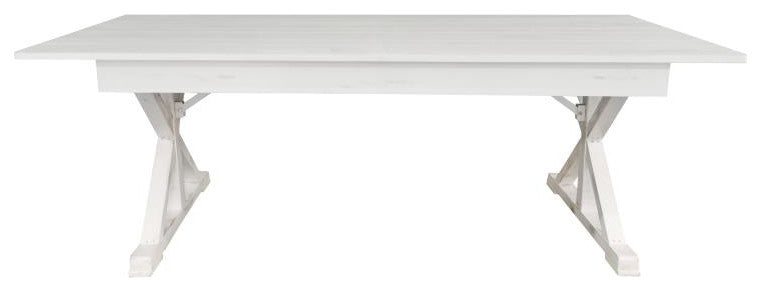 HERCULES 7' x 40" Rectangular Solid Pine Farm Table with X Legs, Antique Rustic White