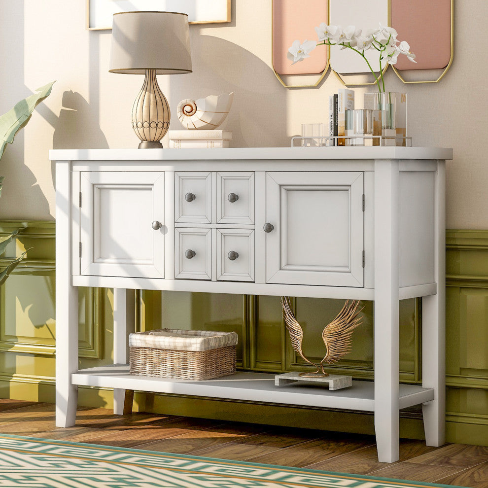 TATEUS 46" Console Table Buffet Sideboard Storage Drawers Cabinets Sofa Tables, White