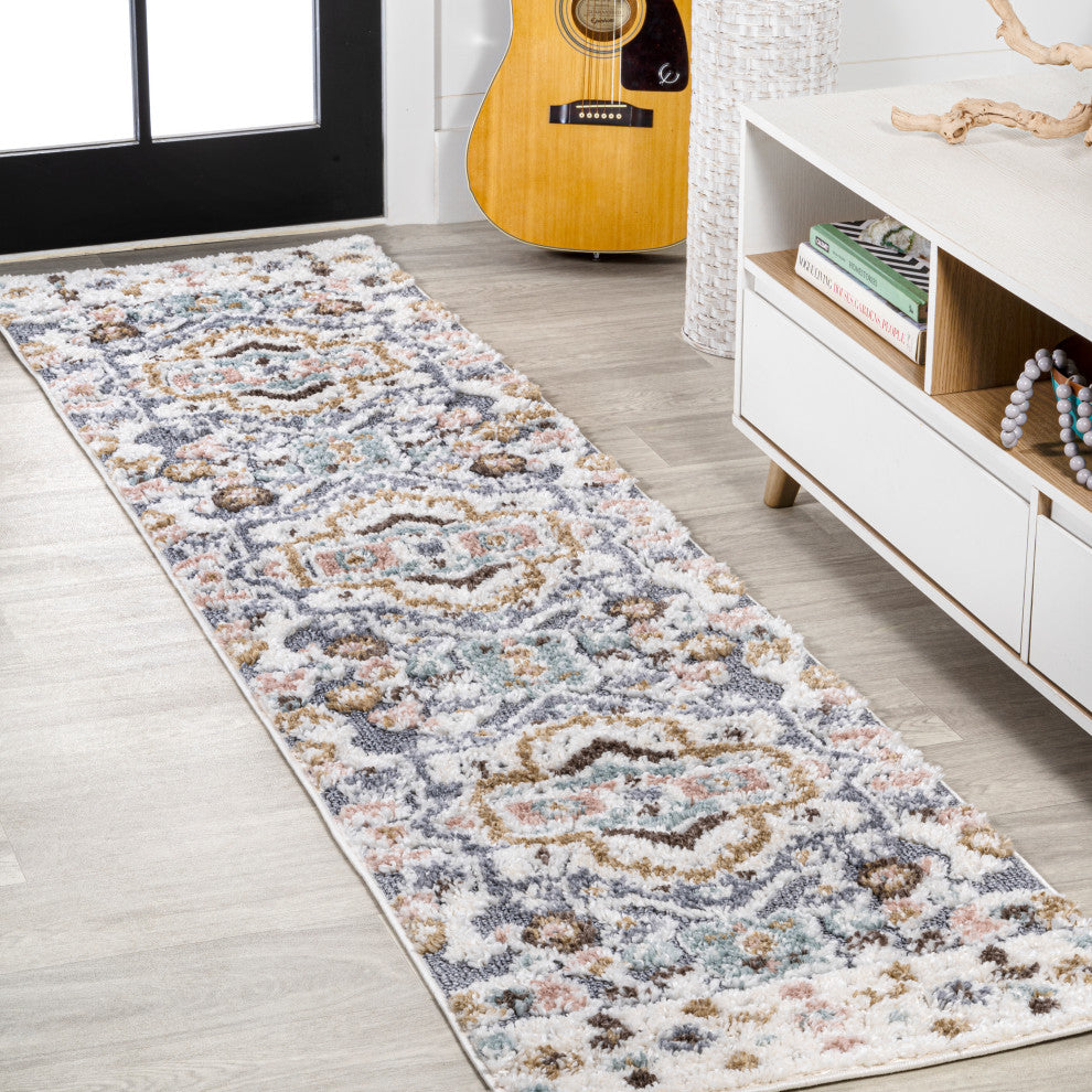 Aziza Persian Medallion High-Low Multi 2'x8' Runner Rug