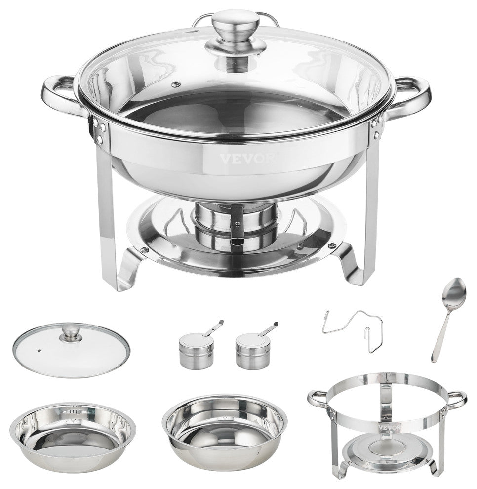 VEVOR 2-Pack Round Chafing Dish Set With Full-Size 4Qt Pan Glass Lid Fuel Holder