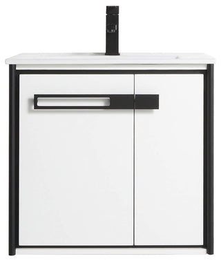 Oakville Wall Mount Bathroom Vanity, White Matte, 24", Black Hardware