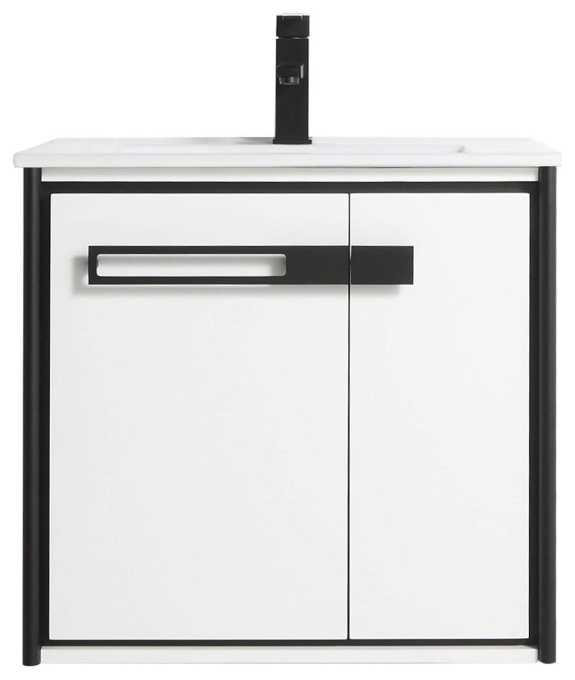 Oakville Wall Mount Bathroom Vanity, White Matte, 24", Black Hardware