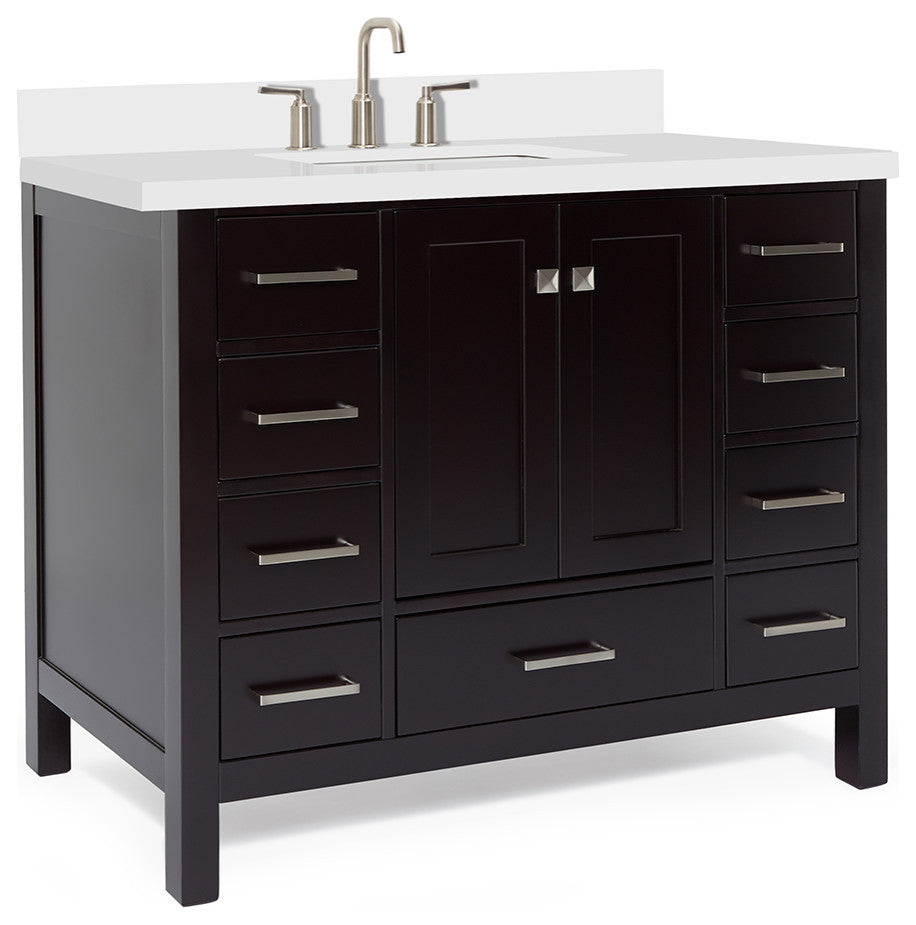 ARIEL Cambridge 43" Rectangle Sink Bathroom Vanity Espresso With Quartz Top