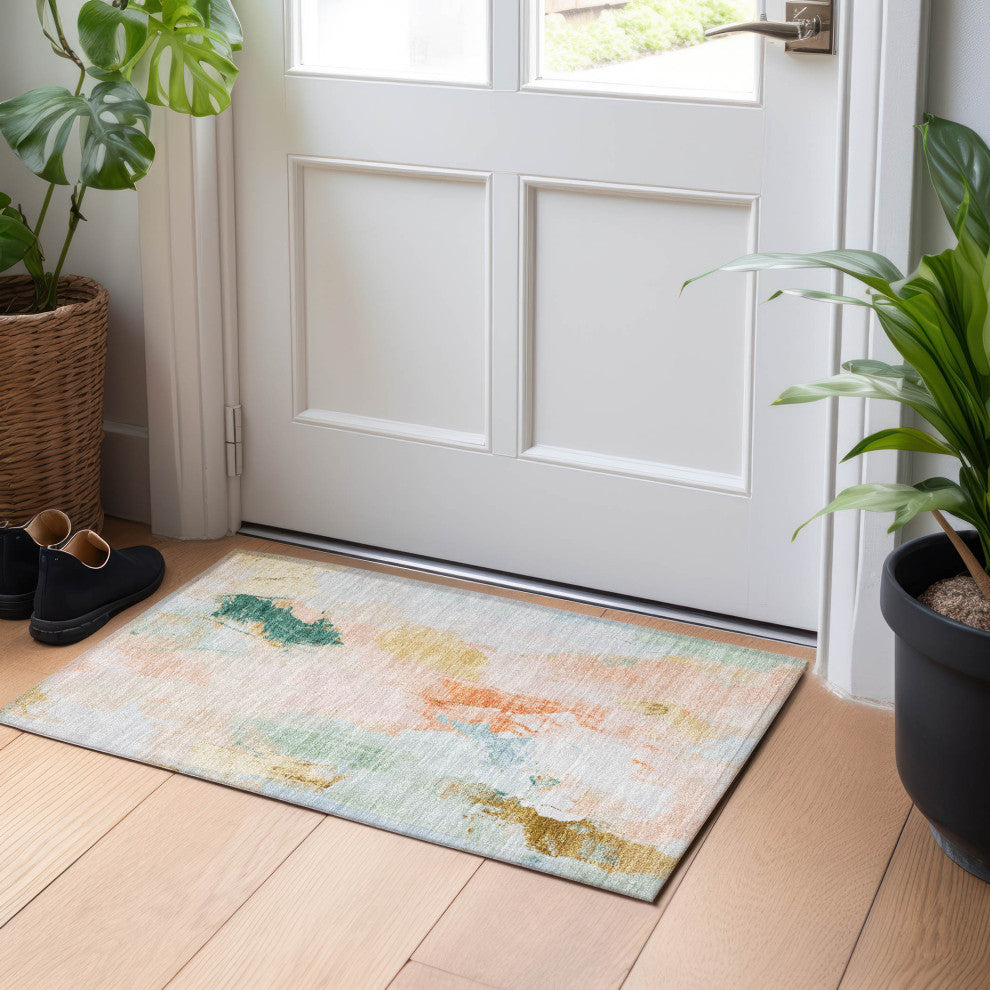 Machine Washable Indoor/Outdoor Chantille ACN1914 Peach 1'8" x 2'6" Rug