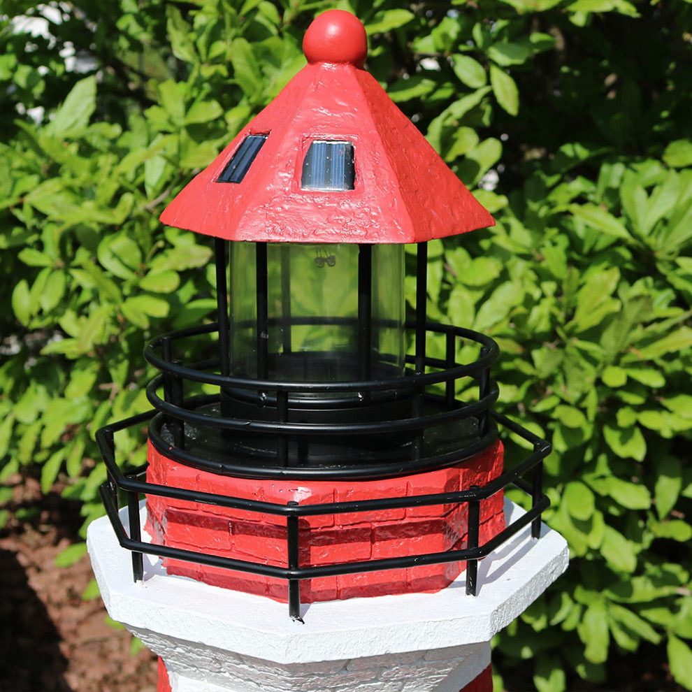 Sunnydaze Patio Solar Striped LED Lighthouse, 36", Red Stripe