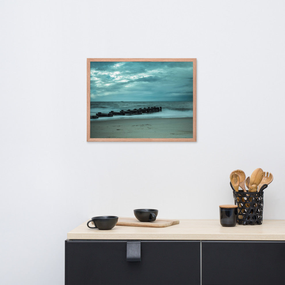 Blue Morning at Rehoboth Coastal Landscape Framed Photo Paper Wall Art Prints, Red Oak, 18" X 24"