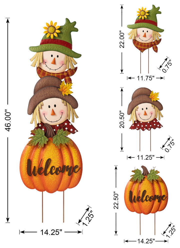46"H Fall Stacked Scarecrow Yard Stake