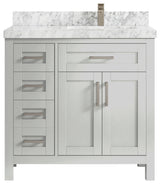 Cambridge 36 Right Offset Bath Vanity in Coventry Gray 2" Carrara Marble