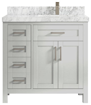 Cambridge 36 Right Offset Bath Vanity in Coventry Gray 2" Carrara Marble