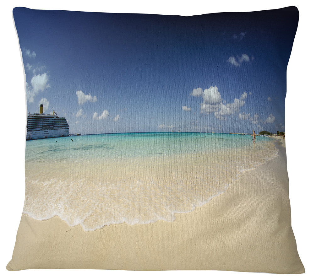 Crystal Waters of Grand Cayman Seashore Photo Throw Pillow, 18"x18"