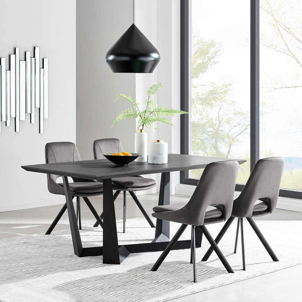 Radford Gray Rectangular Dining Table With Black Finish, Dark Gray