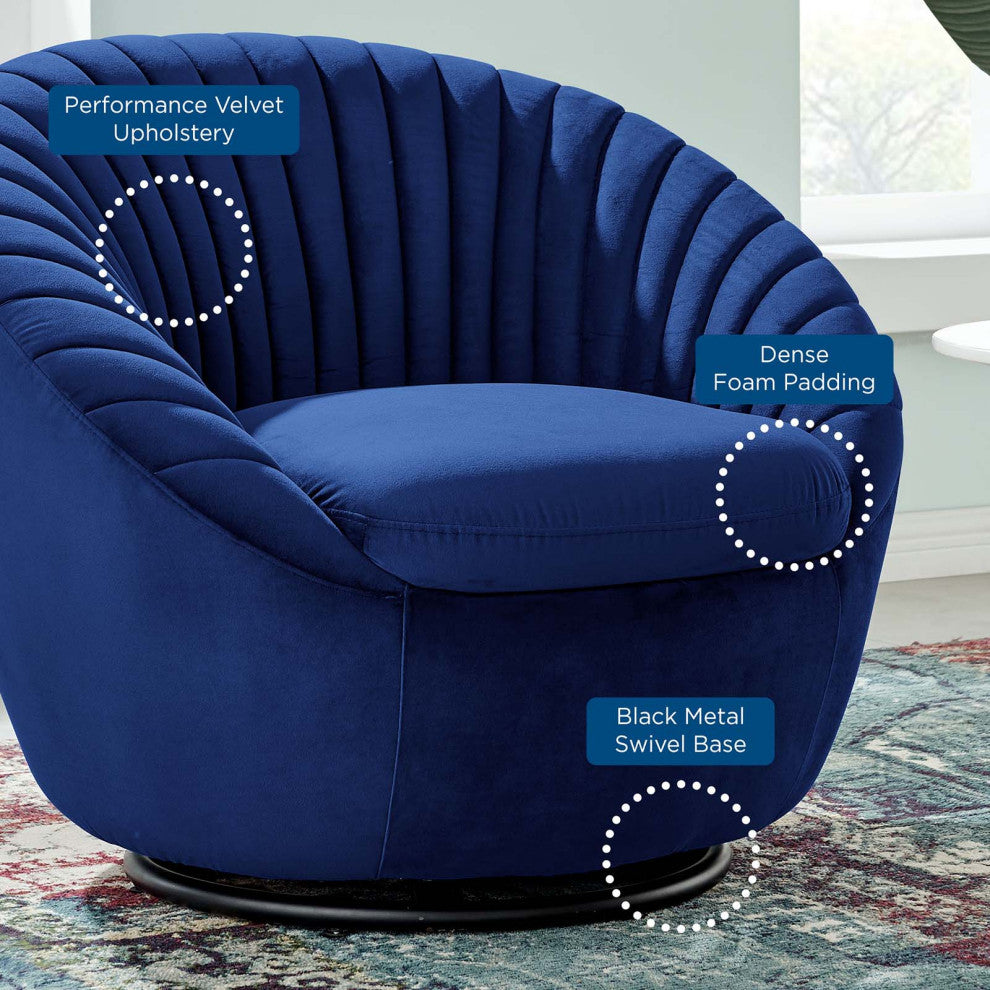 ArmTufted Chair Swivel Accent Tufted Chair, Black Blue Navy, Velvet, Modern