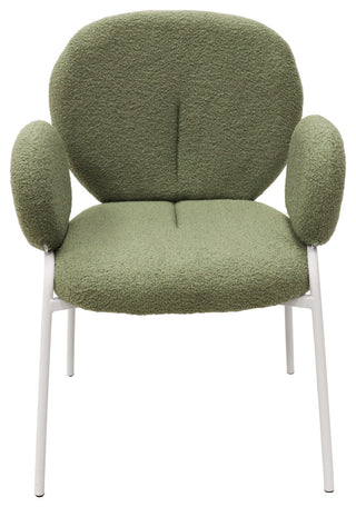 Celestial Boucle Dining Chairs With Arms, White Iron Legs, Green