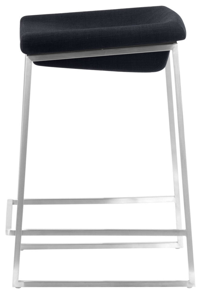Counter Stool Chair, Set of 2, Steel Metal, Fabric, Gray, Silver, Cafe
