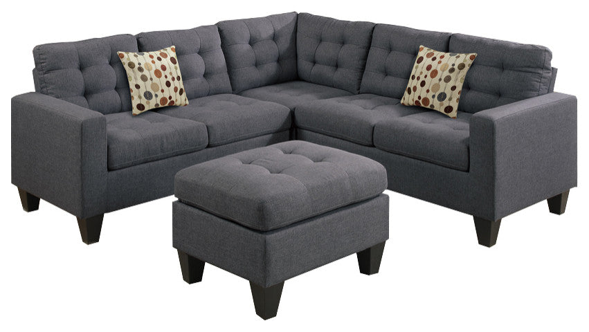 Benzara BM168743 4 Pieces Sectional With Cocktail Ottoman and Pillows, Gray
