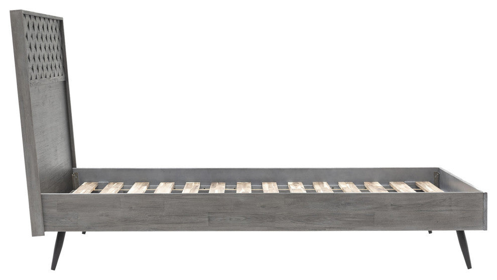 Benzara BM282094 Wood King Size Platform Bed, Honeycomb Headboard Design, Gray