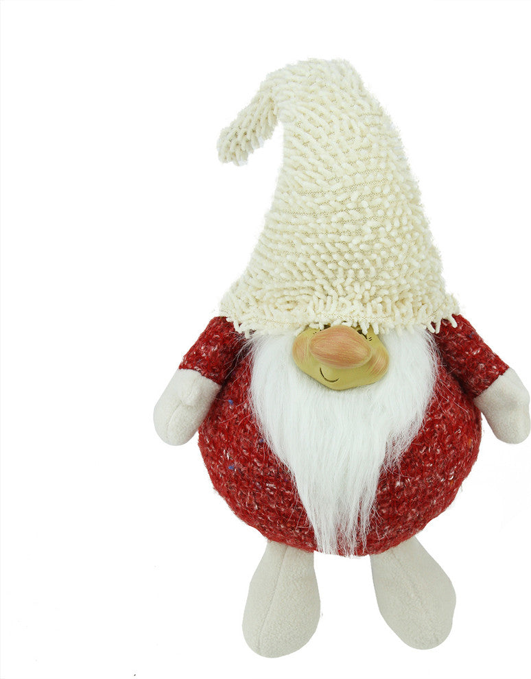 Textured Smiling Gnome Plush Table Top Christmas Figure, White Hat