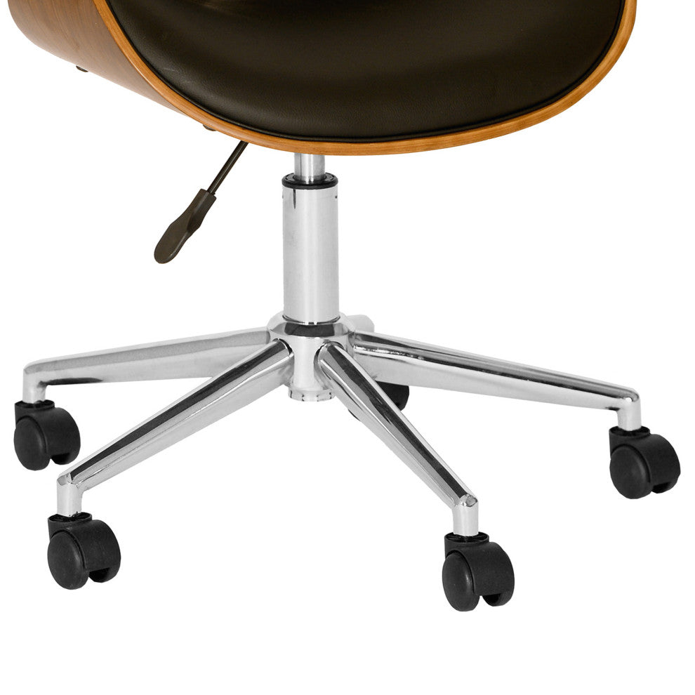 Daphne Modern Chair, Black and Walnut Veneer Back and Chrome