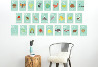 Blue Nature Alphabet Card, Print , 26 Piece Set, 5"x7"